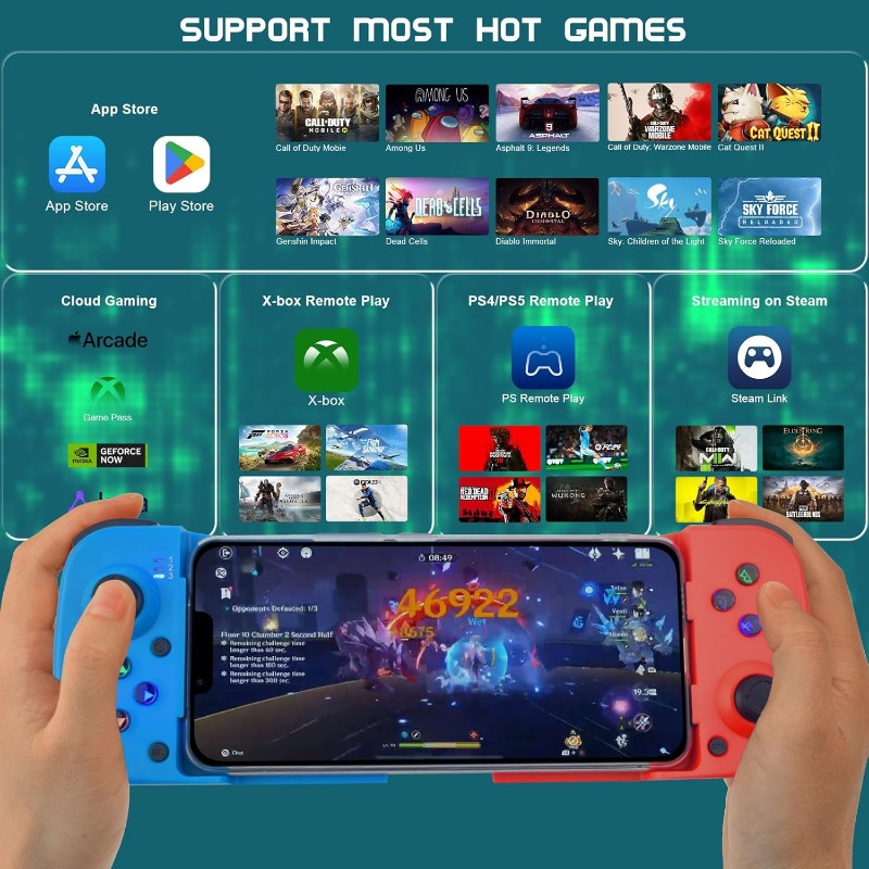 Phone Controller for iPhone/Android Support Phone Case, Mobile Gaming Controller with Ergonomic Design - Wireless Gamepad for Cloud Gaming & PS Remote Play