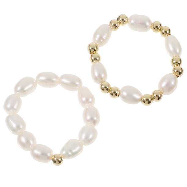 Anillos de perlas elásticos con cuentas, anillos ajustables, regalo de cumpleaños y vacaciones, 2 uds.