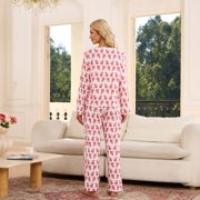 HEARTNICE Womens Pajama Sets Y2K Print, Long Sleeve Button-Down Pajamas Set for Women Soft Knit Loungewear(ROSE PINK MONKEY PRINT, M)