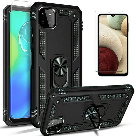 Samsung Galaxy A22 5G Case,  With [Tempered Glass Screen Protector Included], STARSHOP Drop Protection Ring Kickstand Cover- Black