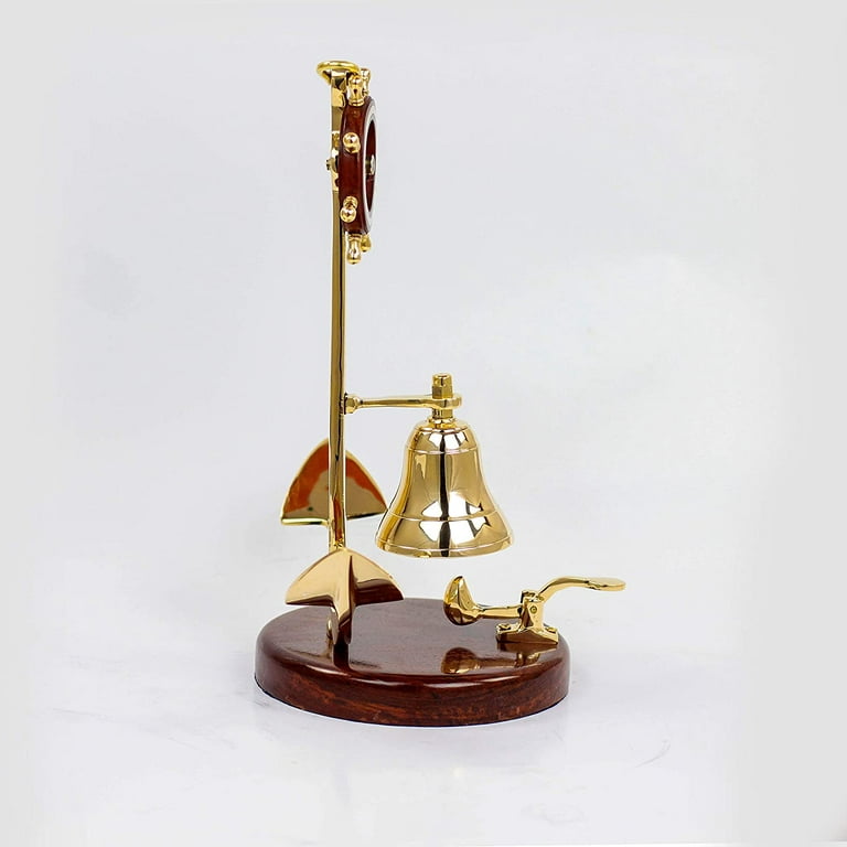 Nagina International Anchor Studded with Nautical Ship Wheel Mounted  Premium Polished Brass Desk Decor Yet Office Call Bell