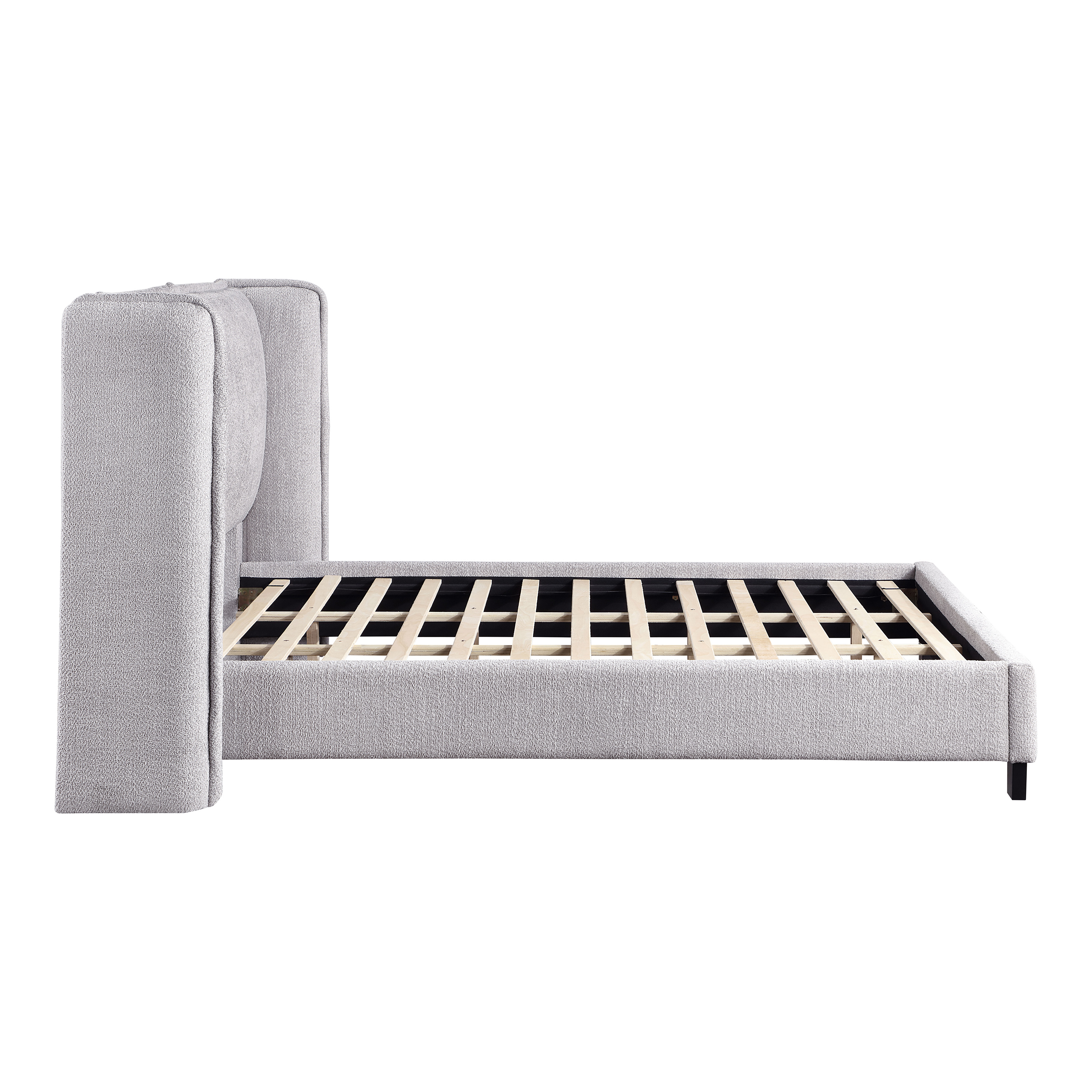 Furniture of America Mack Contemporary Boucle Fabric Platform Queen Size Bed Frame with Wingback Headboard, Light Gray