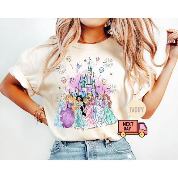Watercolor Castle Toddler T-Shirt, Disney Princess Kids Shirt, Elsa And Rapunzel Shirt, Jasmine Aurora Shirt, Cinderella And Ariel Shirt