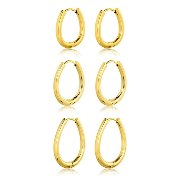 JeenMata 3 Pares de Aros Minimalistas Ovalados Joyería para Uso Diario, Juego de Aros Asequibles para Mujeres