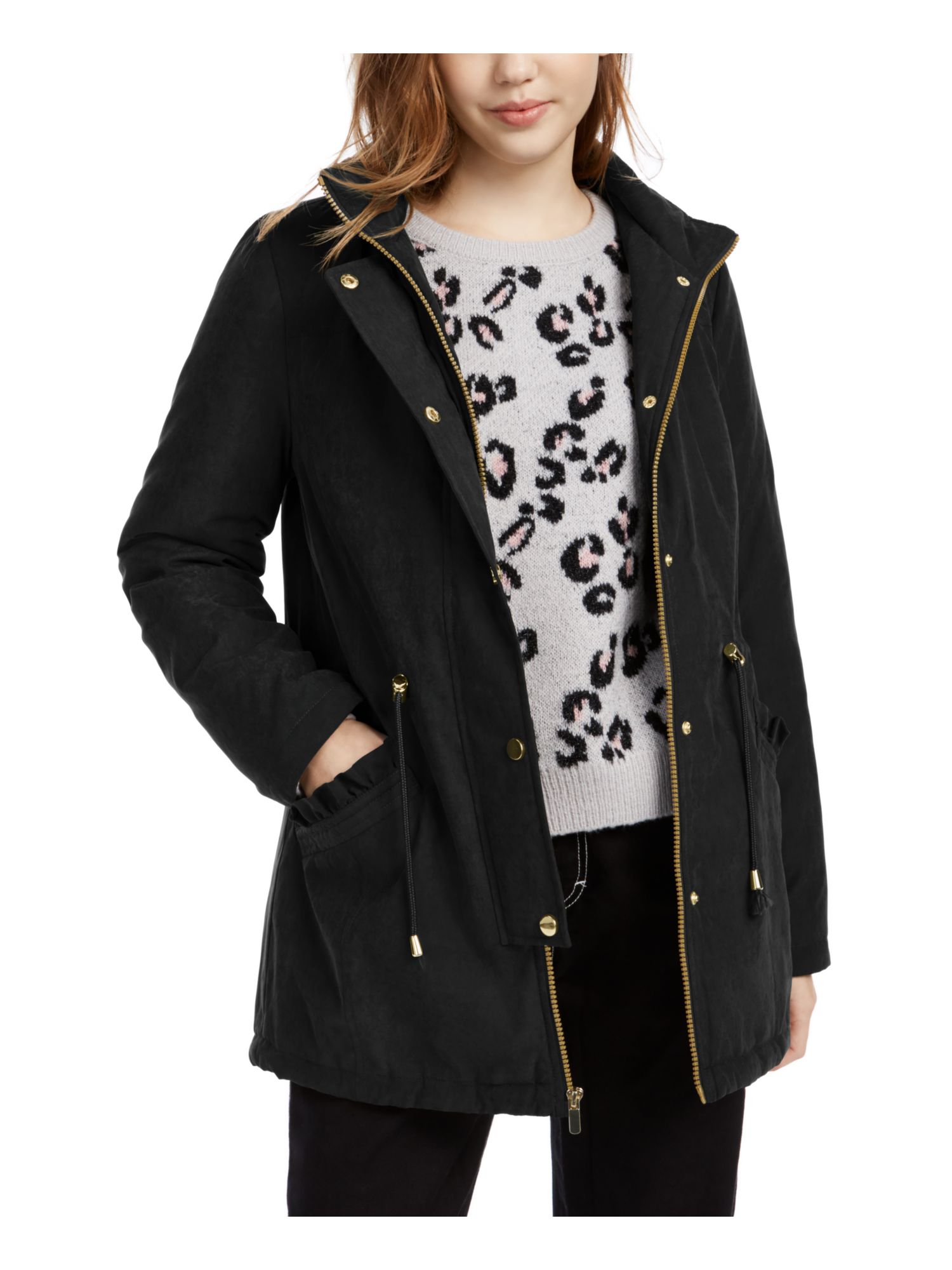 CELEBRITY PINK Womens Black Faux Fur Hood Parka Winter Jacket Coat Juniors M - image 3 of 4