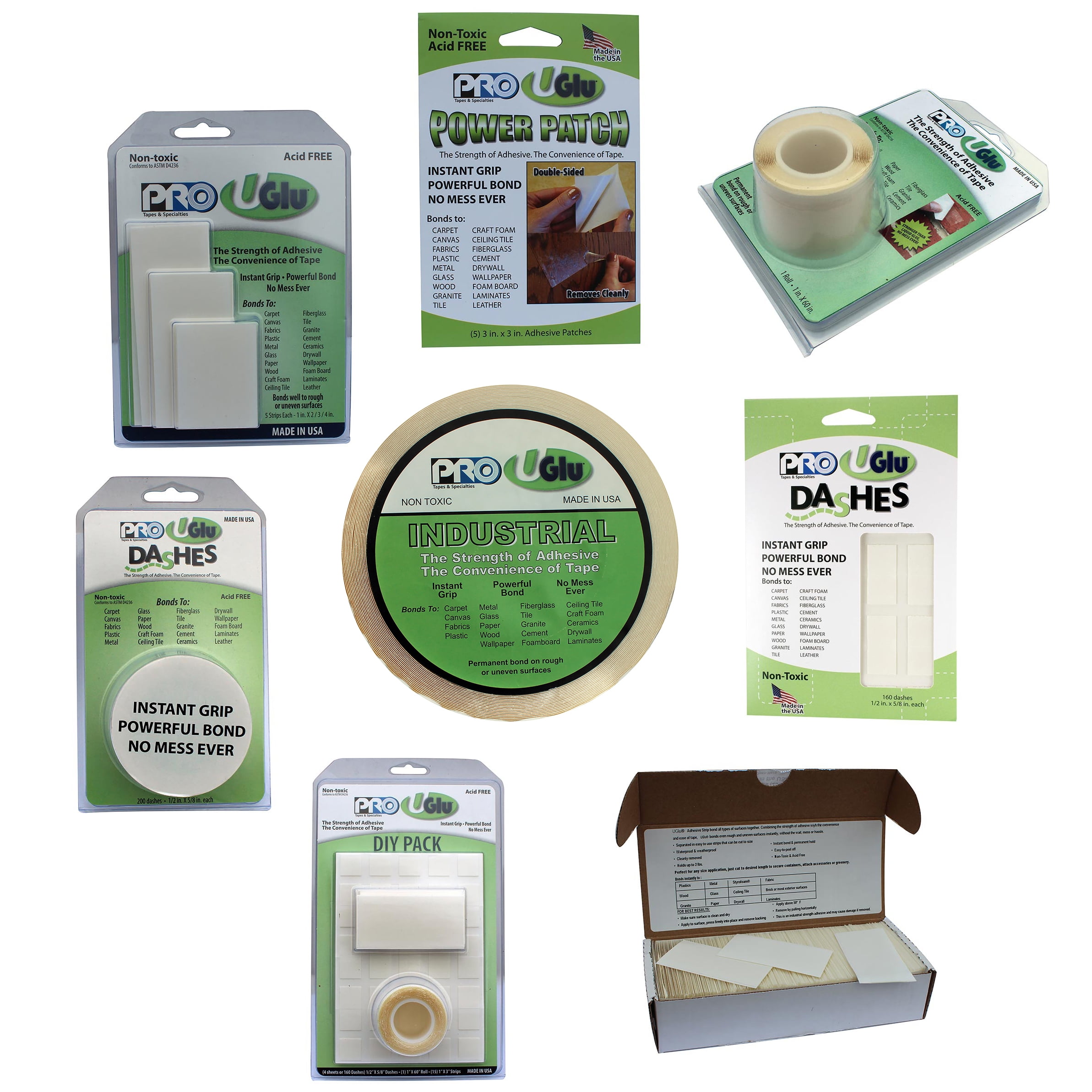 UGlu Contractor Pack Double-Sided Adhesive Mounting Tape 250 Strips 1" x 3" Transparen