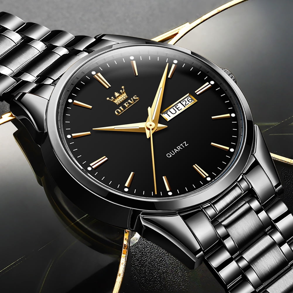 OLEVS Classic Men Watches with Date,Stainless Steel Man Watch with Date, Bussiness Watches for Men,Luminous Quartz Mens Watches Black/White/Blue/Gold, Waterproof Male Reloj para Hombre