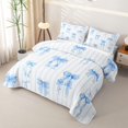 thumbnail image 3 of Manfei Blue Ribbon Bow Twin Quilt Set for Girls,Teens Female Geometric Stripes Twin Coverlet Set, 3 of 7