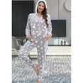 thumbnail image 4 of Defitshape Women's Long Sleeve Hooded Onesie Pajama Fuzzy Fleece Cute Winter Warm Full Zip Adult Onesies Fall Pocket Ribbed Cuffs Footless Cozy One Piece Sleepwear w/ Hood Light Pink XX-Large, 4 of 5