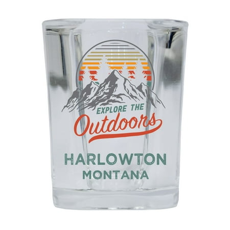 

Harlowton Montana Explore the Outdoors Souvenir 2 Ounce Square Base Liquor Shot Glass 4-Pack