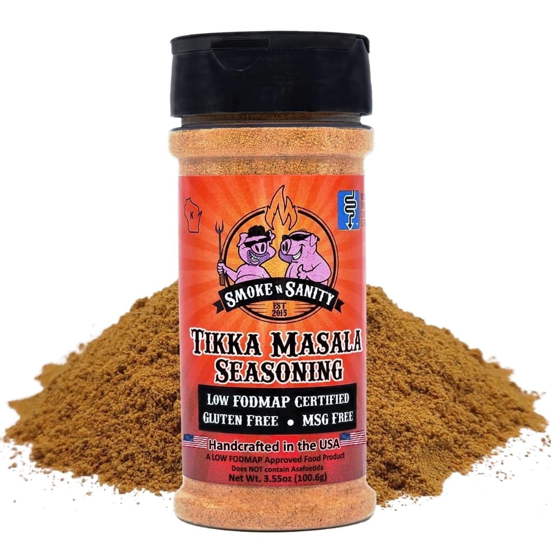 Smoke n Sanity Tikka Masala Seasoning - Certified Low FODMAP Seasonings - Gluten-Free - Certified Kosher - Dairy Free for Low FODMAP Snacks (3.55 oz Shaker)