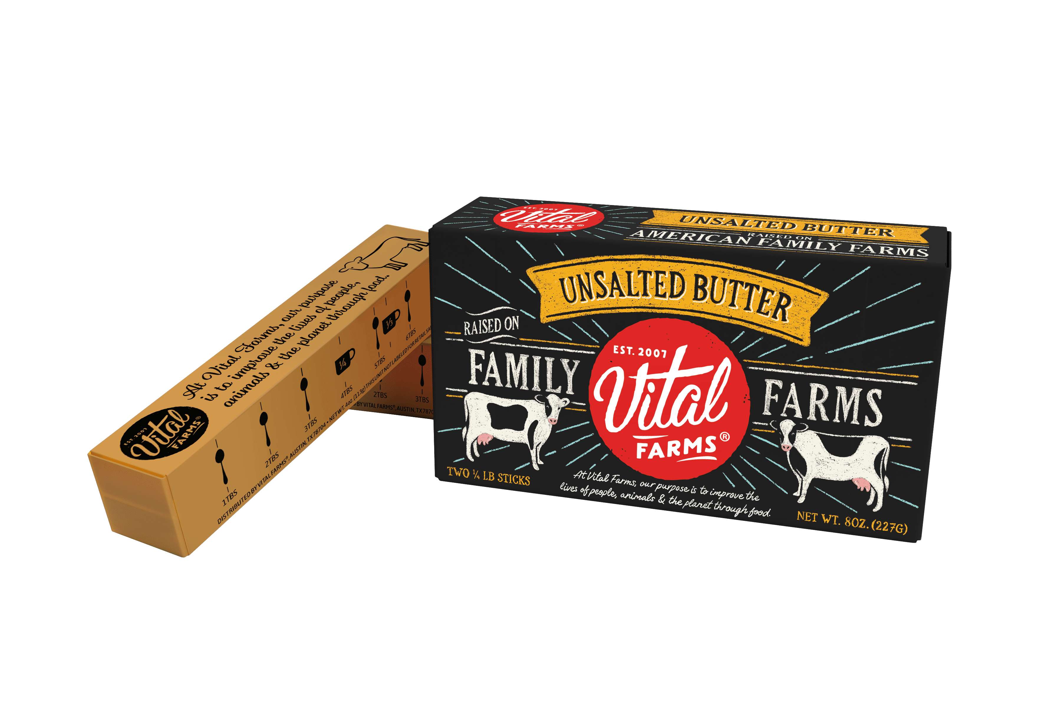 Vital Farms Unsalted Stick Butter, 8 oz Carton, 4 oz Sticks, 2-Pack