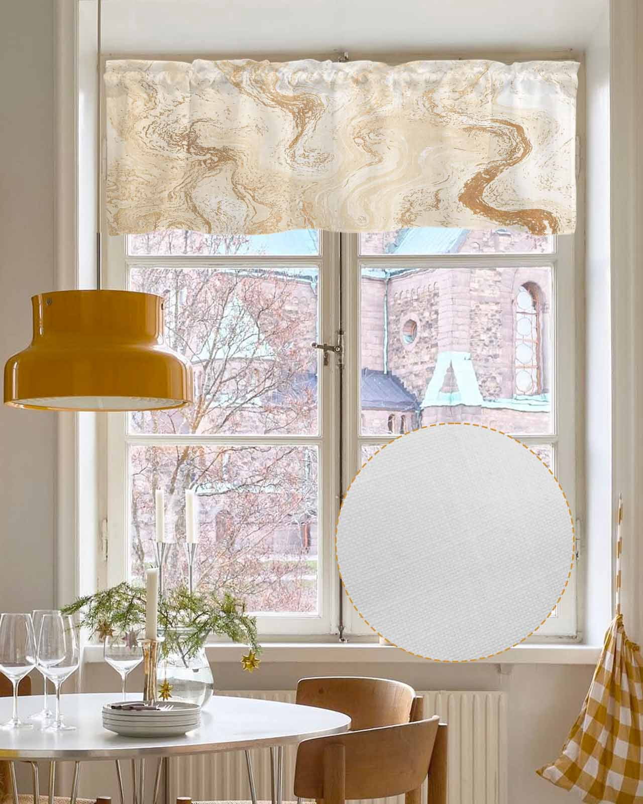 Beige Marble Kitchen Valances for Windows Farmhouse Linen Window Valance Curtain for Living Room Window Treatment Chic Neutral Minimalist Fluid Aesthetic Valance Rod Pocket Topper Drape, 60 x 18 Inch