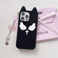 thumbnail image 2 of Soft Silicone Case for iPhone 16 Pro Max with 3D Cat Ears, Angel Wings & Cross, Y2K Fashion, Full Protection, Bow Tie Hanging Chain，Black, 2 of 7