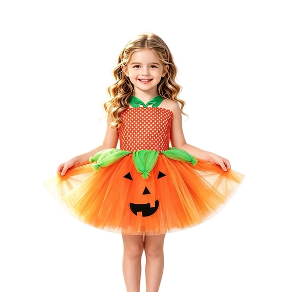 HNMKIU Halloween for Girls Halloween Pumpkin Dress Adorable Orange With Cozy Bodice Full Skirt For Seasonal Parties Trick Orange - 2-3 Years