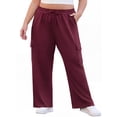 thumbnail image 2 of Cueply Women's Plus Size Wide Leg Cargo Sweatpants High Waisted Drawstring Lounge Pants with Pockets, 2 of 7