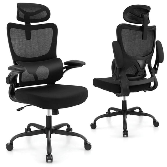 Topcobe Mesh Office Chair with Adaptive Lumbar Support Flip-up Armrests Reclining Backrest, Home Office Chair, Office Furniture Chairs, Black