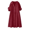 thumbnail image 6 of VBVC Women's Cotton Linen Collared Shirt Dress , Summer Casual Short Sleeve Dress For Women , Ladies' Loose Fit Button Down Dress with Pockets,Wine,S-2XL, 6 of 7