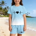Byoo Tween Girl Gradient Outfit Set Heartbeat Print Short Sleeve T ...