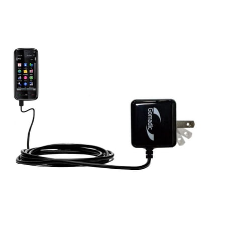 Gomadic Intelligent Compact AC Home Wall Charger suitable for the Nokia Xpress Music - High output power with a convenient, foldable plug design - Use