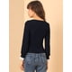 thumbnail image 5 of Blusa de manga larga elástica con panel de encaje y cuello cuadrado Allegra K Azul marino XL, 5 of 6