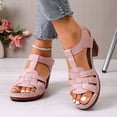 thumbnail image 2 of Sandals Women Open Toe Splice Leather Heels Chunky Heeled Trendy T-Strap Slingback Pumps Adjustable Ankle Strap Casual Summer Dress Shoes Pink Size 7, 2 of 6