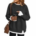 thumbnail image 2 of Women Contrast 2 in 1 Look Crewneck Sweatshirt Side Slit Casual Pullover Top, 2 of 5