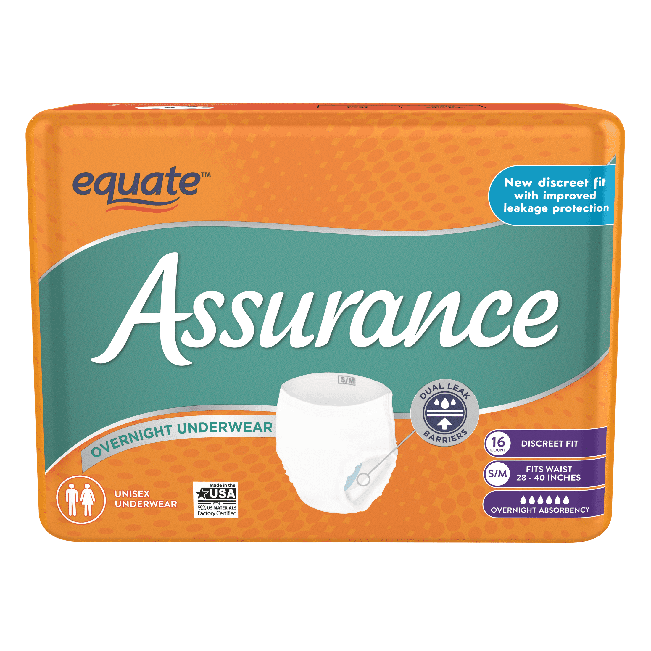 Assurance Women's Incontinence Unisex Overnight Underwear, Overnight  Absorbency, S/M (16 Count)