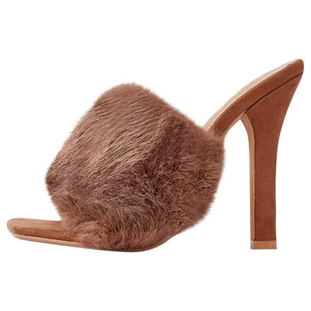 

VerPetridure Summer Sandals for Women 2023 Women s Plush Square Head Thick Heel Sexy High Heeled Slippers