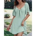 thumbnail image 3 of Robes pour Femmes Printemps Été Décolleté en V Profond Élégante Robe Courte à Nœud Vert Pâle S, 3 of 8