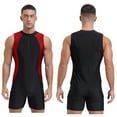 thumbnail image 3 of Jizyo Men's One Piece Swimsuit Bathing Training Suit Sleeveless Swim Bodysuit Rash Guard Wetsuit Burgundy L, 3 of 4