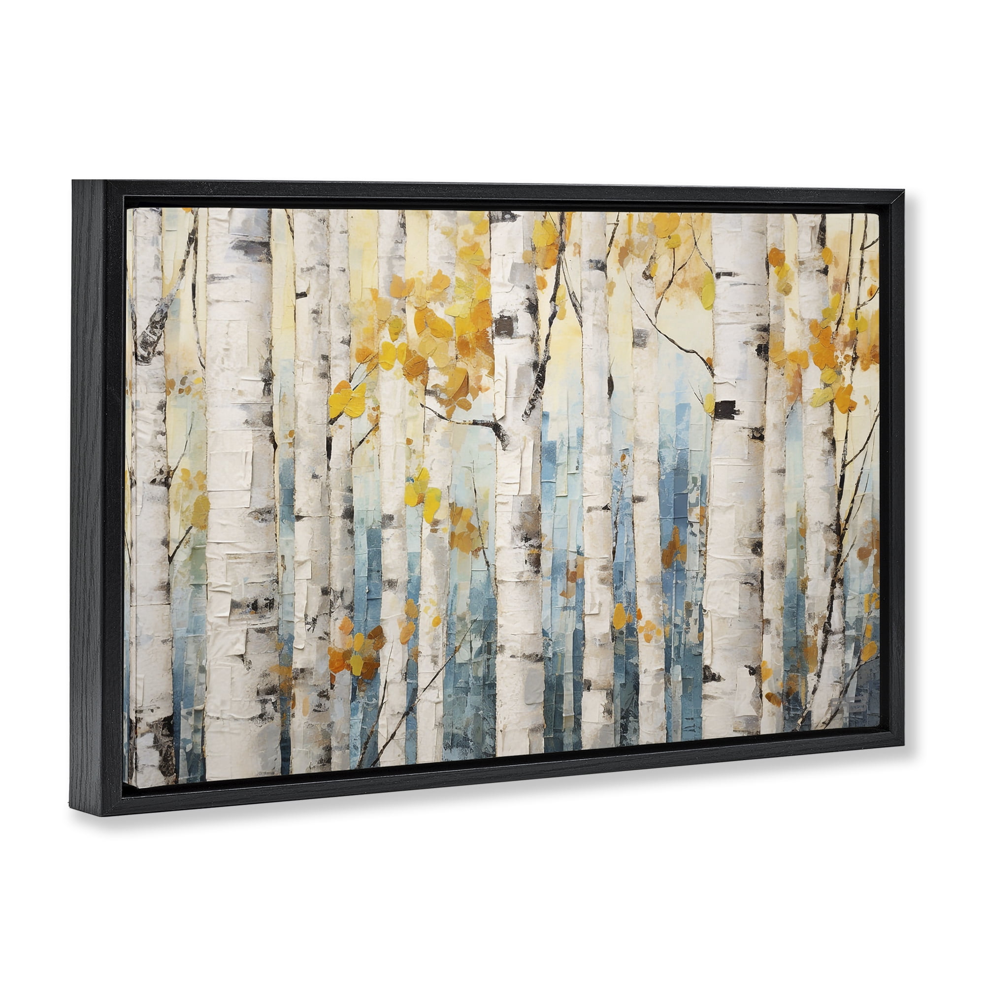 Stupell Industries Autumn Birch Forest Landscape Painting Black Floater Framed Art Print Wall Art, 31 x 21