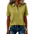 thumbnail image 6 of DENGDENG Womens Cotton Polo Shirts Summer Button Down Loose Fit V Neck Short Sleeve Tops Golf Tennis Sports Casual T Shirts,L,#03 Army Green, 6 of 6