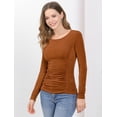 thumbnail image 4 of Blusa Acanalada De Manga Larga Con Cuello Redondo Allegra K Marrón XS, 4 of 6