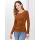 thumbnail image 4 of Blusa Acanalada De Manga Larga Con Cuello Redondo Allegra K Marrón XS, 4 of 6