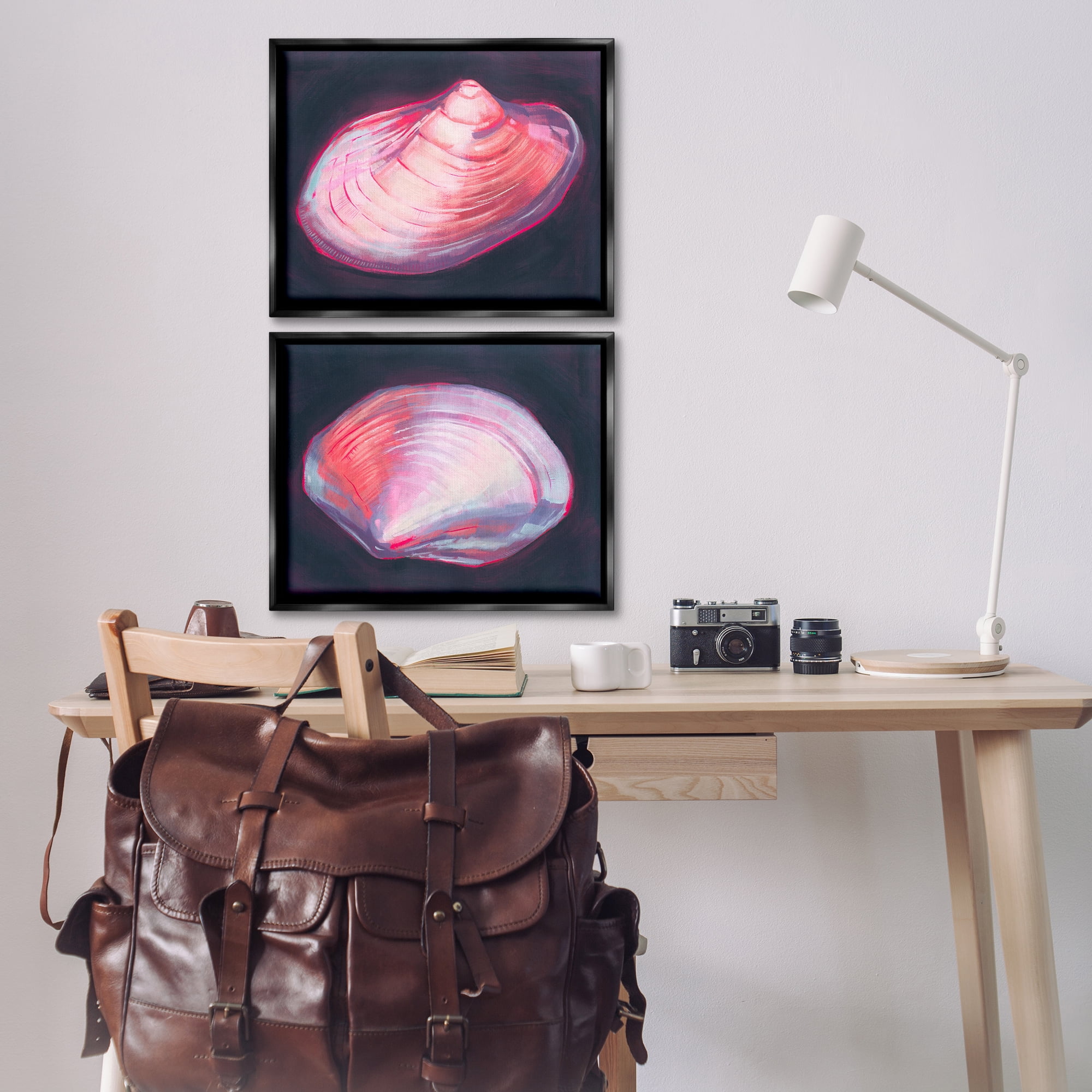 Stupell Industries Pink Clam Shells Nautical & Beach Painting Black Floater Framed Canvas Art Print Wall Art, 21 x 17, Set of 2