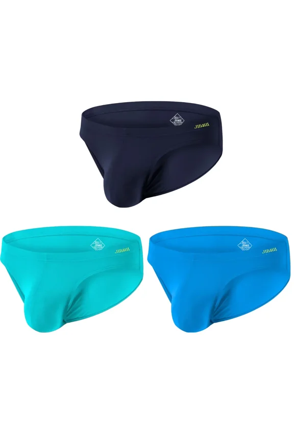 Men's Bulge Enhancing Briefs Mesh Banboo Fiber Underwear Dark Blue/Green/Blue L 3-Pack
