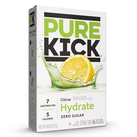 SINGLES TO GO! Pure Kick Hydration Singles To Go Drink Mix Citrus, 6 Boxes with 6 Packets Each - 36 Total Servings