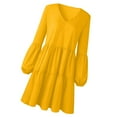 thumbnail image 2 of QualitChoice Robe Femme Couleur Unie Col en V Vêtements Manches Longues Robe Mini Aguichant, Jaune, P Jaune P, 2 of 6