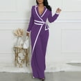 thumbnail image 2 of QATAINLAV Purple Women's Long Sleeve Lapel V Neck Jumpsuits Fashion Colorblock Business Casual Outfits Belted Nightclub Party Rompers XL, 2 of 8