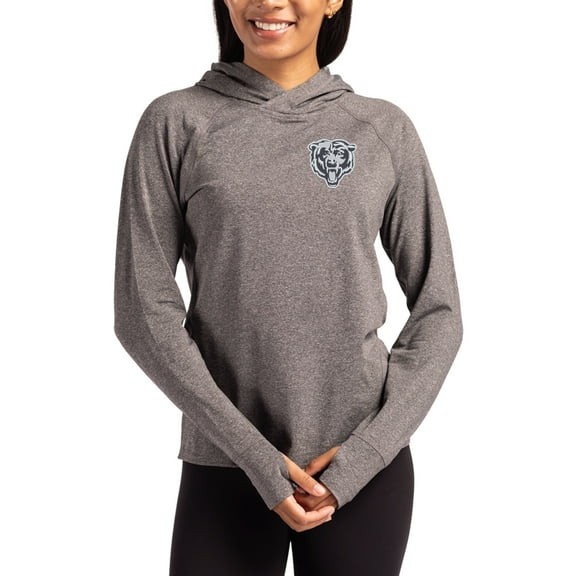 Women's Cutter & Buck Heather Charcoal Chicago Bears Tonal Logo Adapt Knit Recycled Raglan Pullover Hoodie