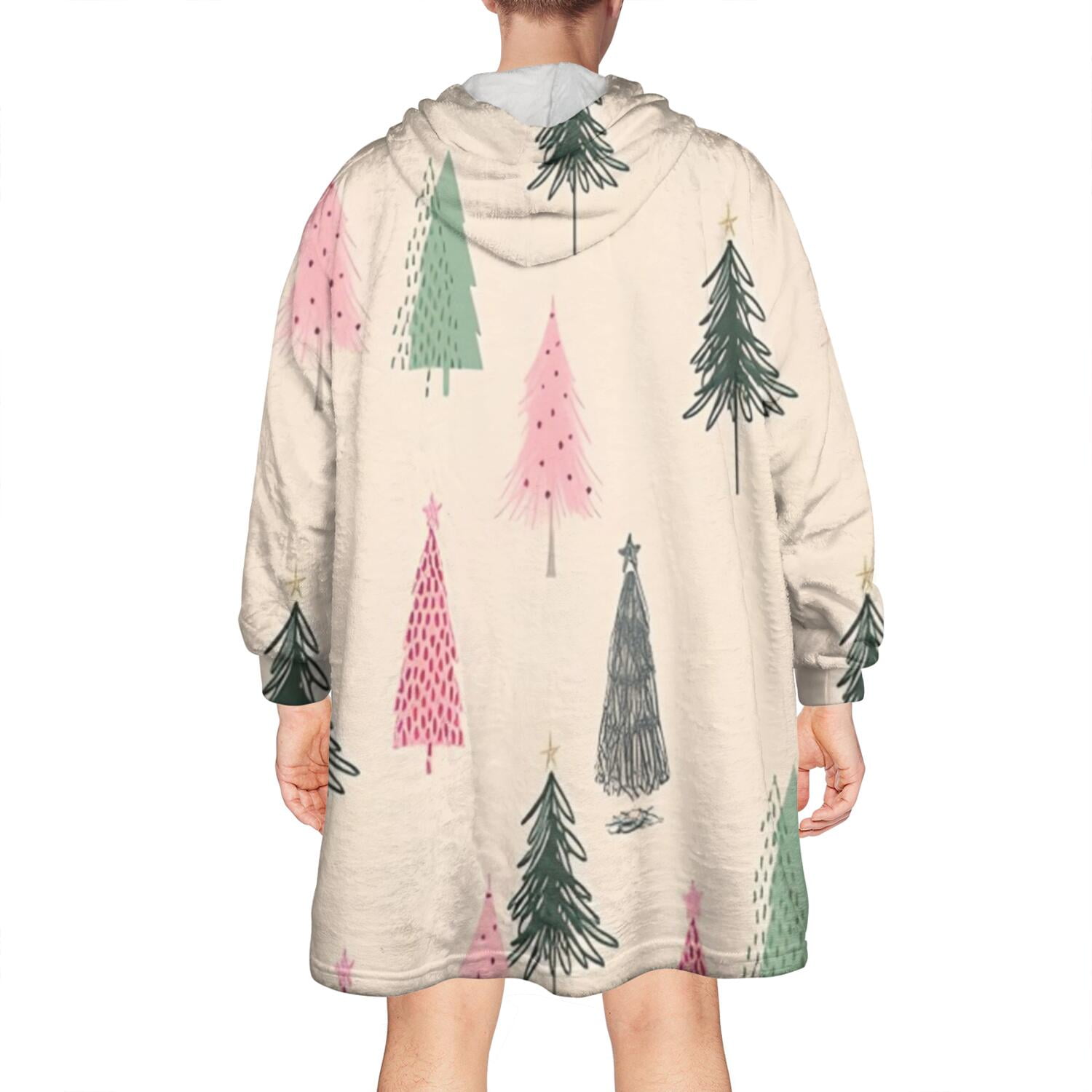 Wearable Oversized Blanket,Beige Christmas Tree Pattern Wearable Blanket Hoodie for Adults,Cozy Hooded Blankets with Super Pockets,Super Warm Fuzzy Pullover for Women & Men
