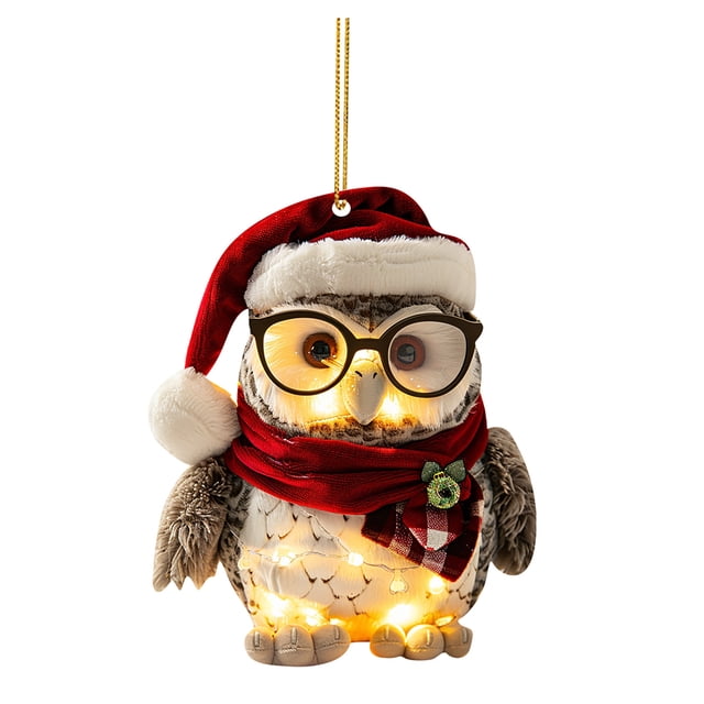Owl Acrylic Flat Pendant Christmas Accessory Fashionable Unique Keychain Car Interior Hanging Ornament