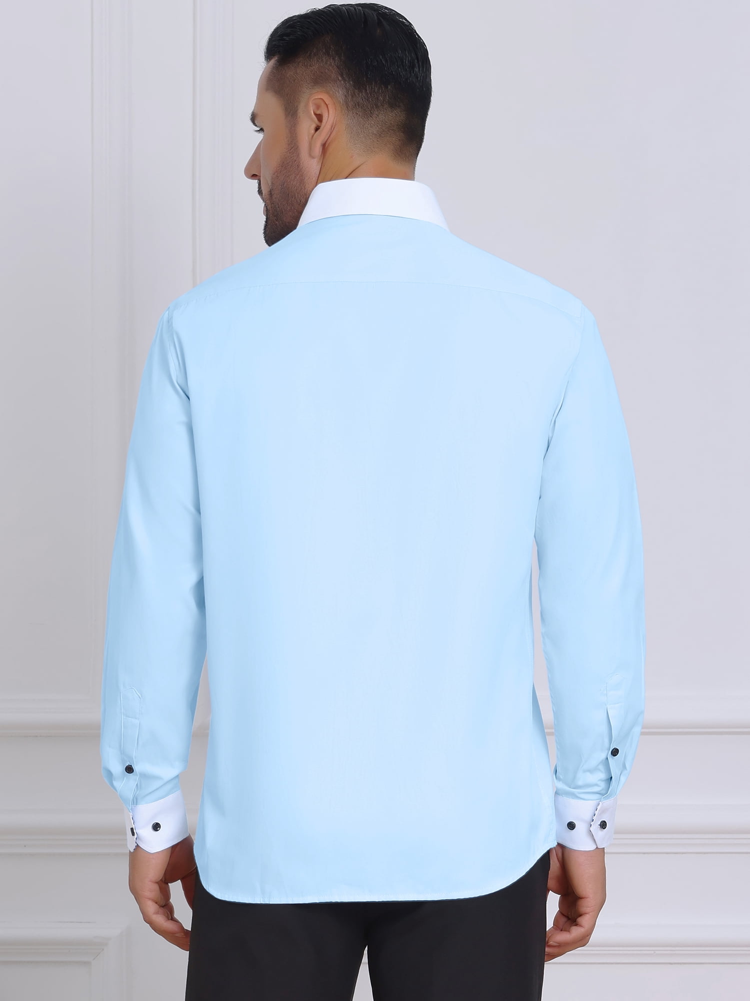 DARING DIVA Men's Contrasting Color Collar Long Sleeve Button Down Shirts M Light Blue