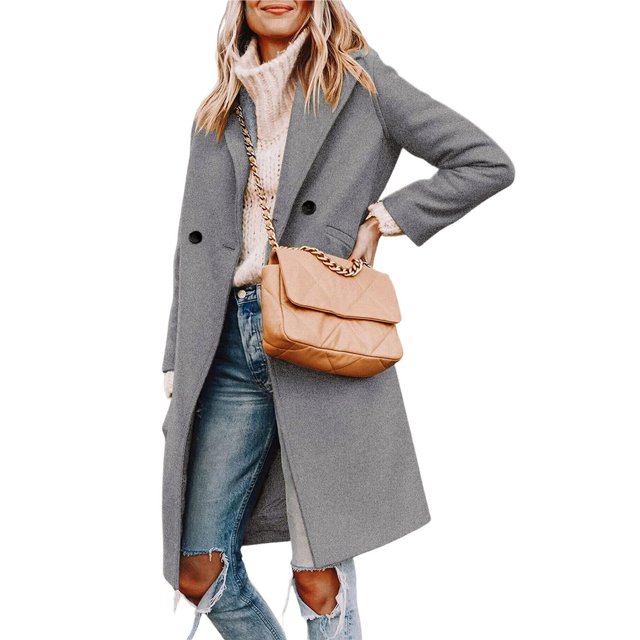 Abrigo de Invierno para Mujer, Estilo Casual, con Solapa de Muesca y Botonadura Sencilla Gris S
