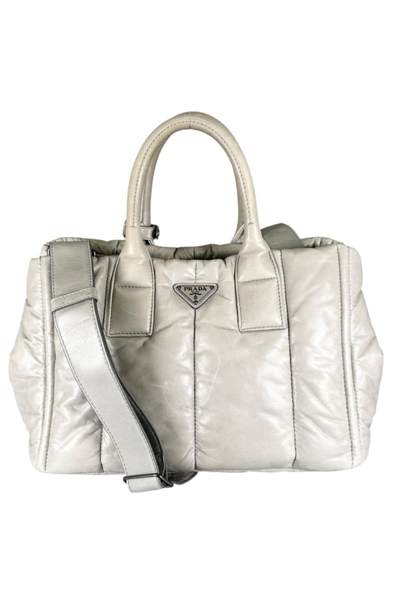 Pre-Owned PRADA Nappa Bomber Handbag, Leather, Gray, Women's, 2-way