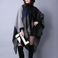 thumbnail image 2 of Ladies Women Stylish Poncho Cape Blanket Wrap Open Front Plaid Shawl Cardigan Coat - Black, as described, 2 of 8