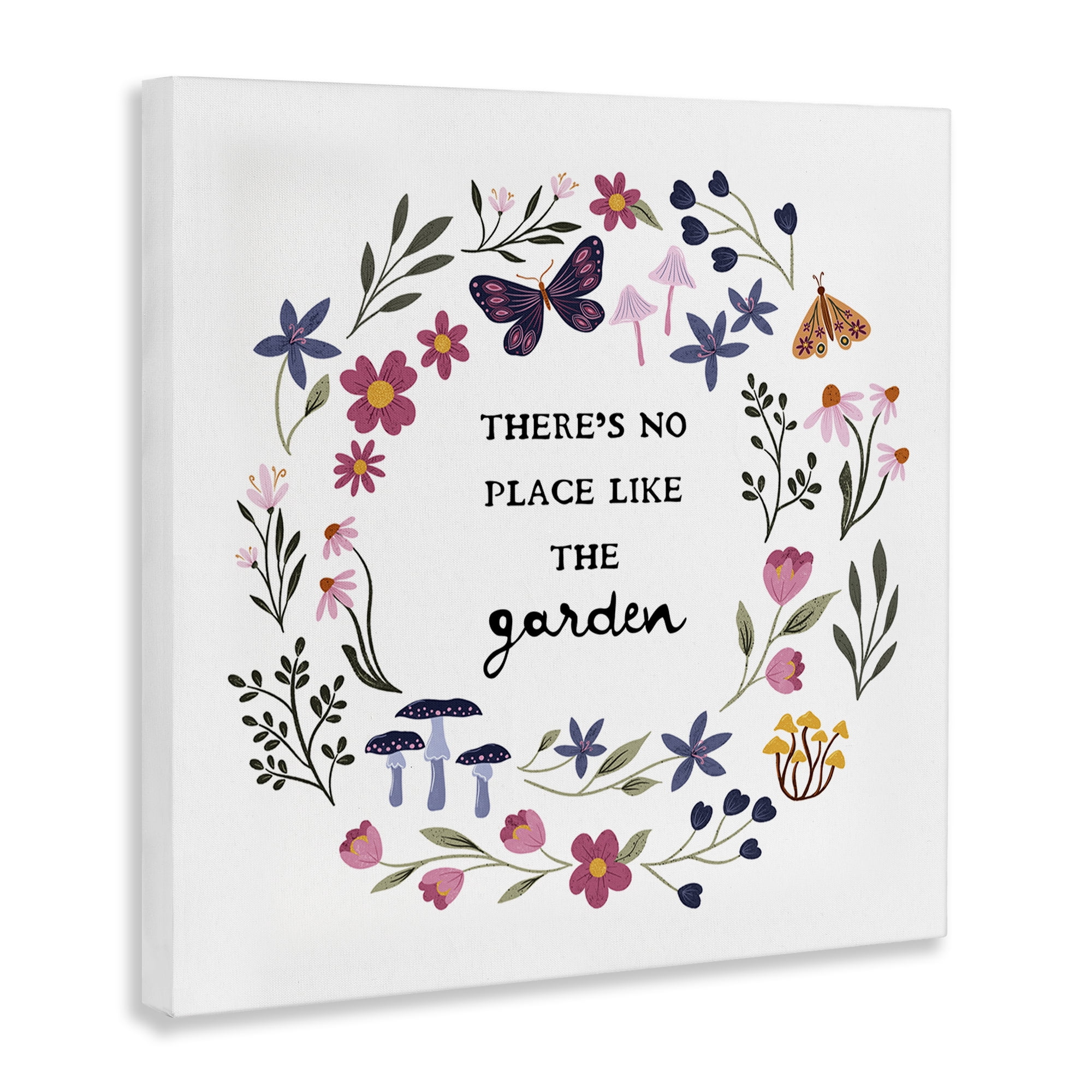 Stupell Industries No Place Like Garden Wreath Plants & Flowers Painting Wrapped Canvas Art Print Wall Art, 36 x 36
