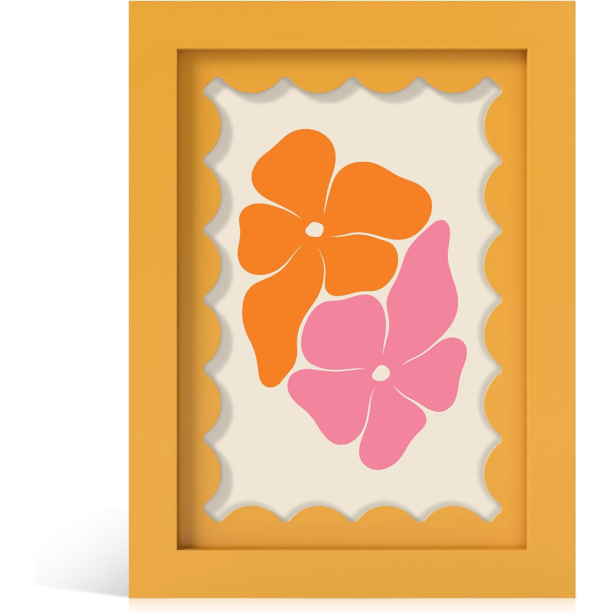 5x7 Picture Frame with Real Glass, Wooden cute 5 x 7 Photo Frame with Wavy Mat for Tabletop and Wall Hanging, Yellow, 1 Pack