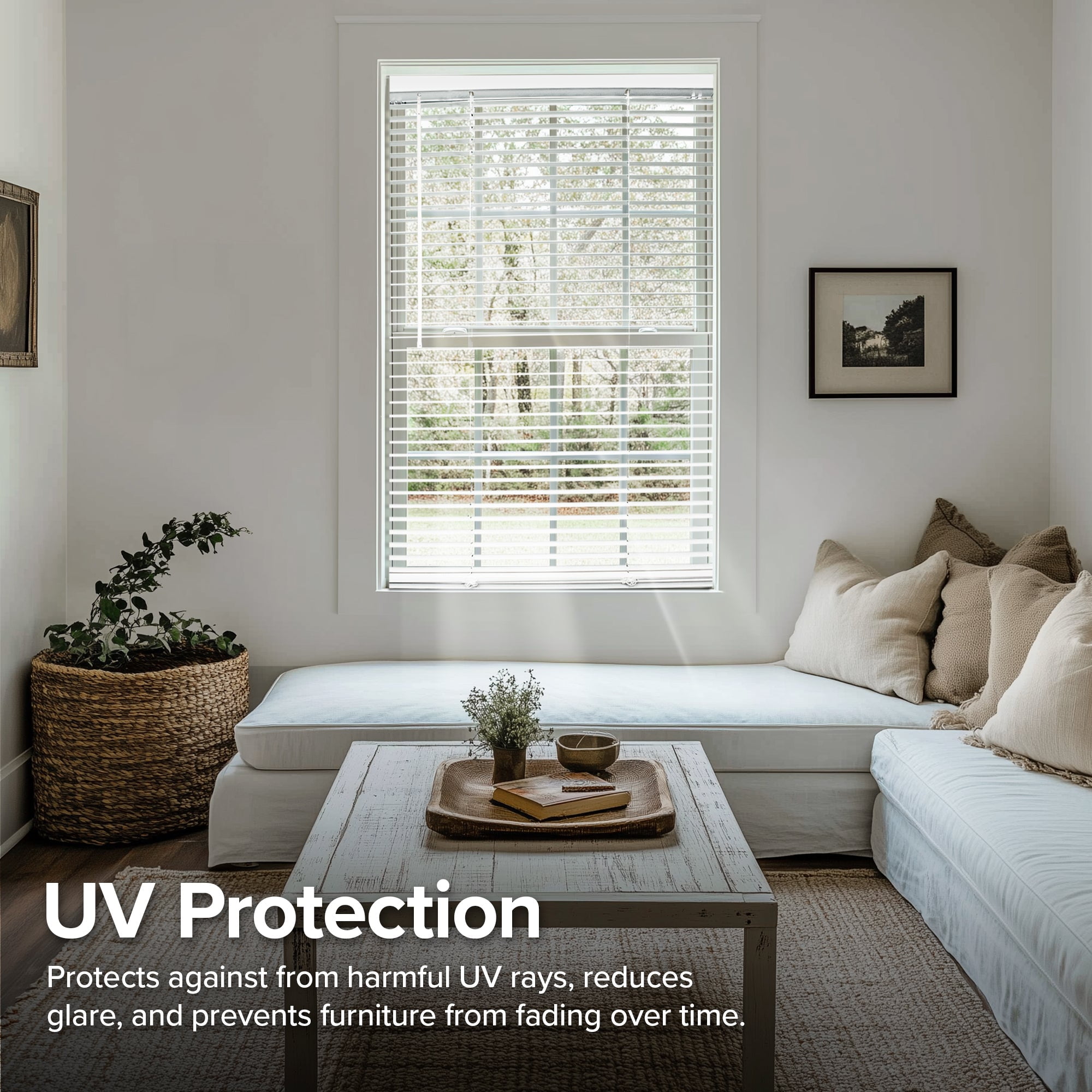 Chicology 46"w X 48"h Cordless White Vinyl Mini Blinds 1" Slats Room Darkening Child Safe Easy Install